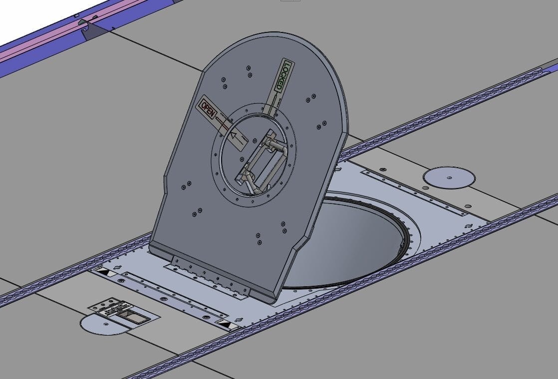 CAD of drop hatch in aircraft